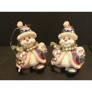 Snowman Winter Christmas Tree Holiday Ornaments Set Of 2 Resin‎